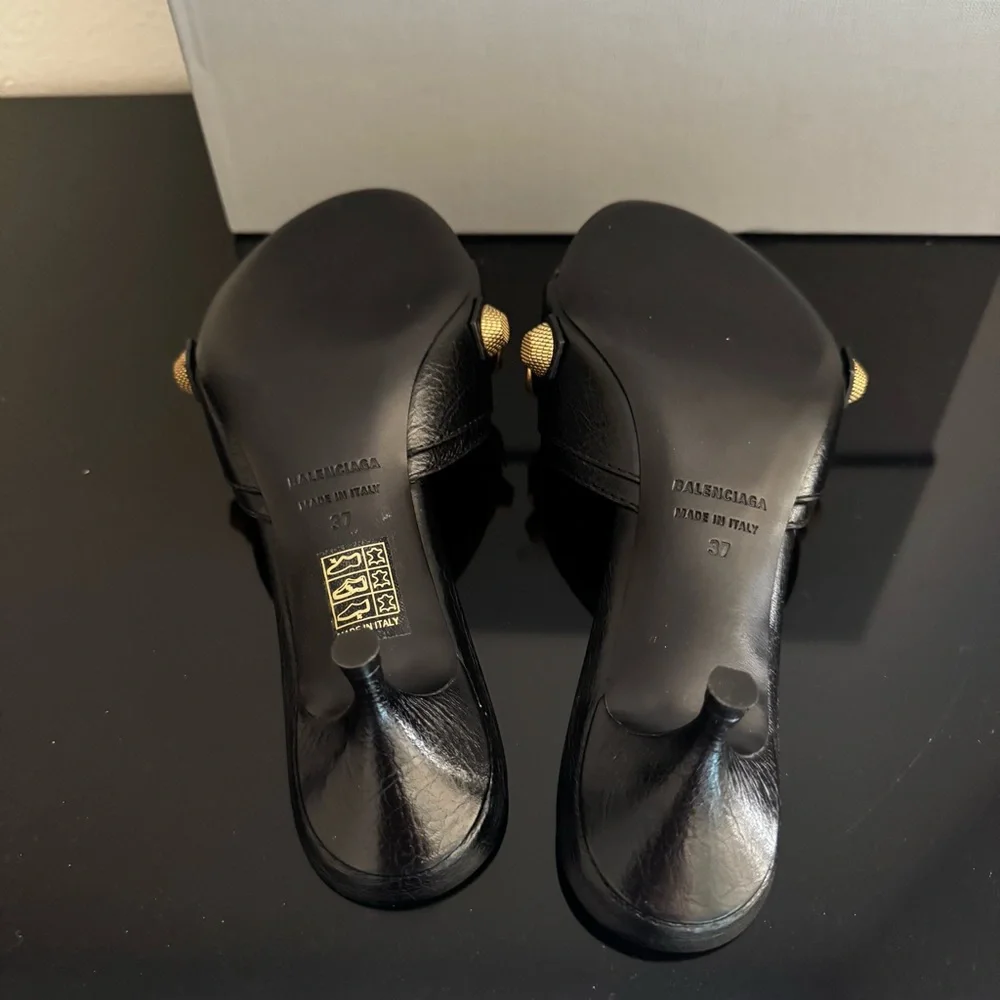 Balenciaga Cagole Black Leather Sandals